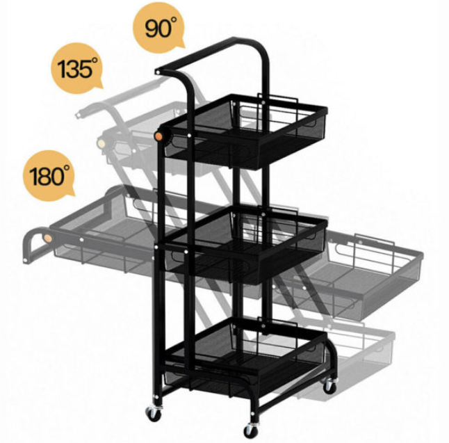  3 Layer Kitchen Cart Rack with wheels (rectangle shaped) - BAS kuwait