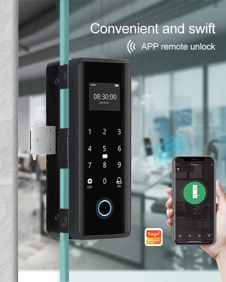 Smart Lock For Glass Door - Keyless Entry - Fingerprint, Pass code, key card, Mobile App (Wifi) - BAS Kuwait