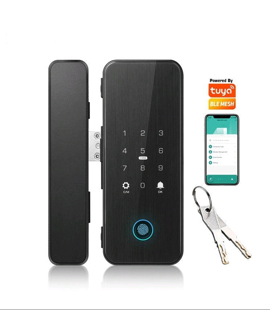 Smart Lock For Glass Door - Keyless Entry - Fingerprint, Pass code, key card, Mobile App (Bluetooth) - BAS Kuwait