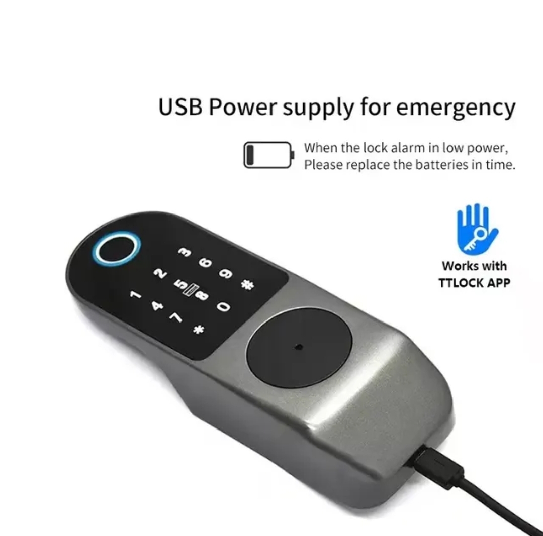 Smart Lock R06 Rim Lock - Keyless Entry - Fingerprint, Pass code, key card, Mobile App (Bluetooth) - BAS Kuwait