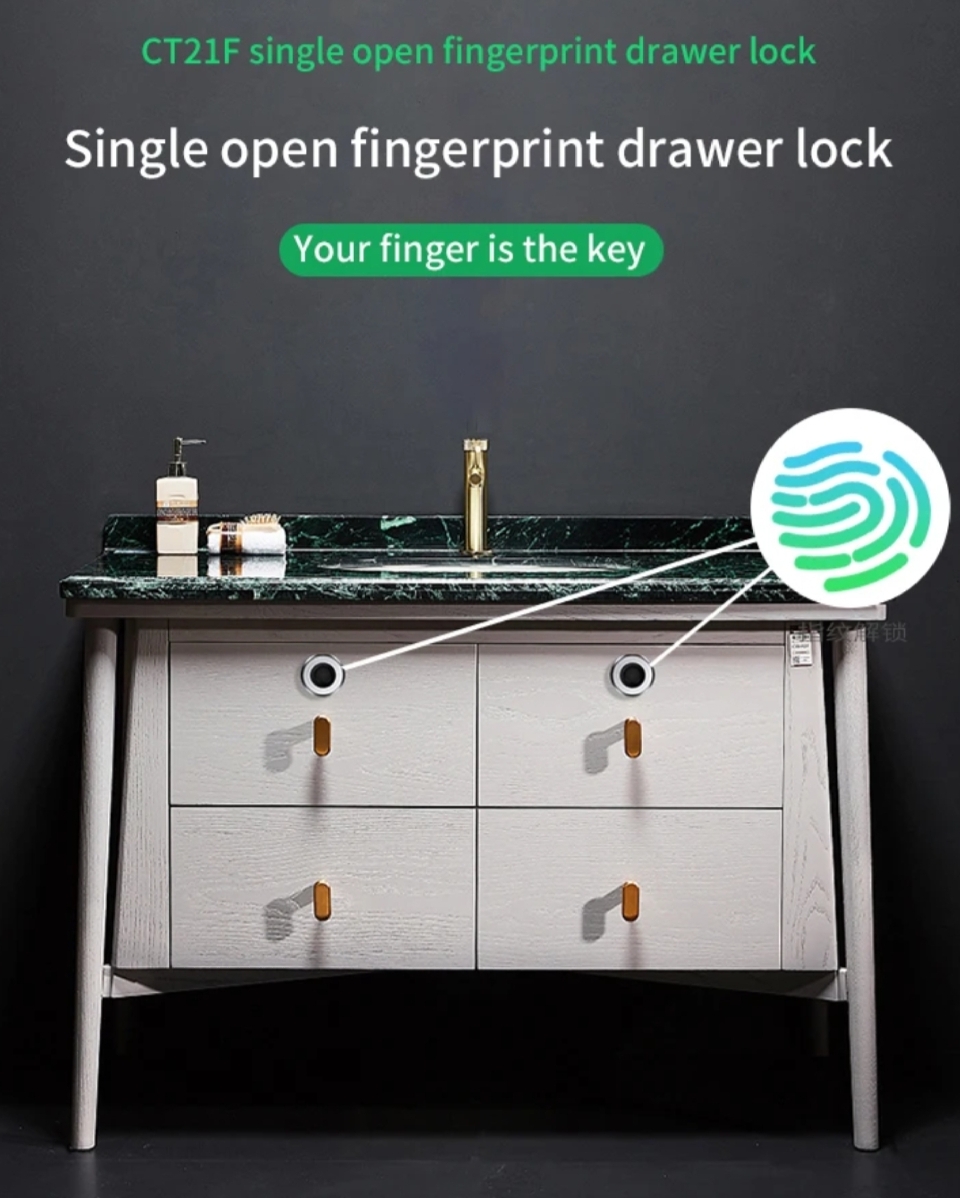 Smart Lock For Drawers - Keyless- Fingerprint, Mobile App (Bluetooth) - BAS Kuwait