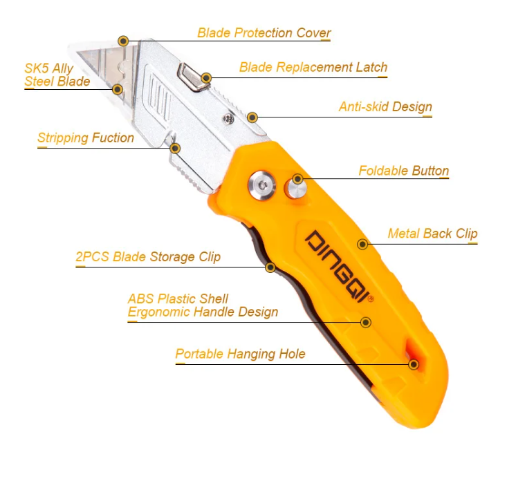 Foldable Utility Knife Blade Cutter alloy steel blade handle design office use Industrial Use Replaceable Portable Blade DINGQI BRAND - BAS Kuwait