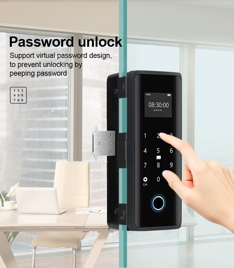 Smart Lock For Glass Door - Keyless Entry - Fingerprint, Pass code, key card, Mobile App (Wifi) - BAS Kuwait