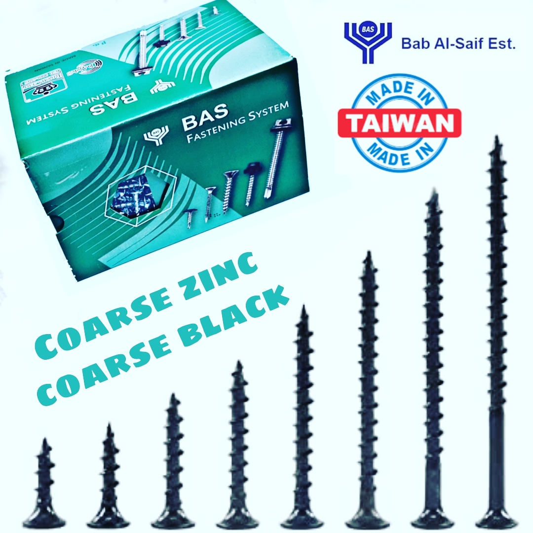 Drywall gypsum screws- Coarse zinc, coarse black, twinfast black [Taiwan]  - BAS kuwait